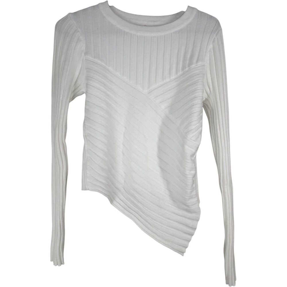 Allie Rose Womens White Ribbed Sweater Sz L Asymmetrical Angelcore Soft Girl